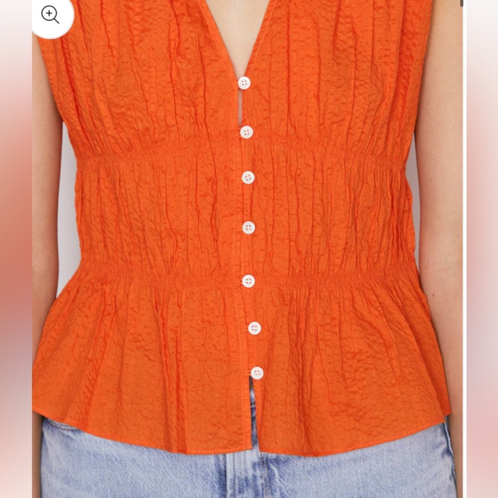 Frame Button Down Orange Crush Ruched Top - Picture 15 of 16